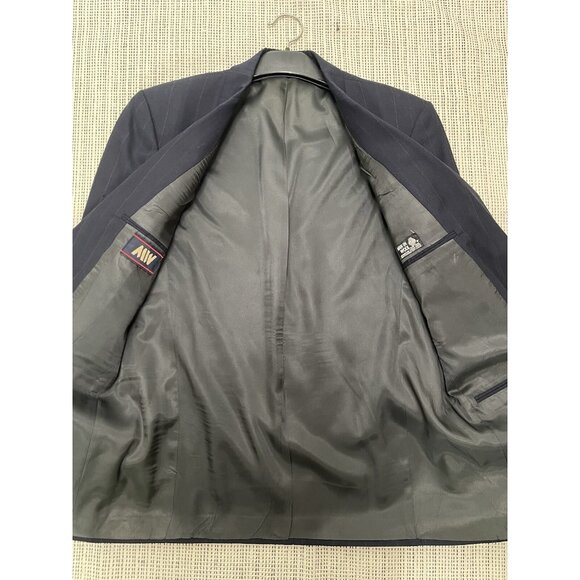 Man in Wool Navy Blue Pin Striped Blazer Pure Wool 44 - Picture 5 of 7